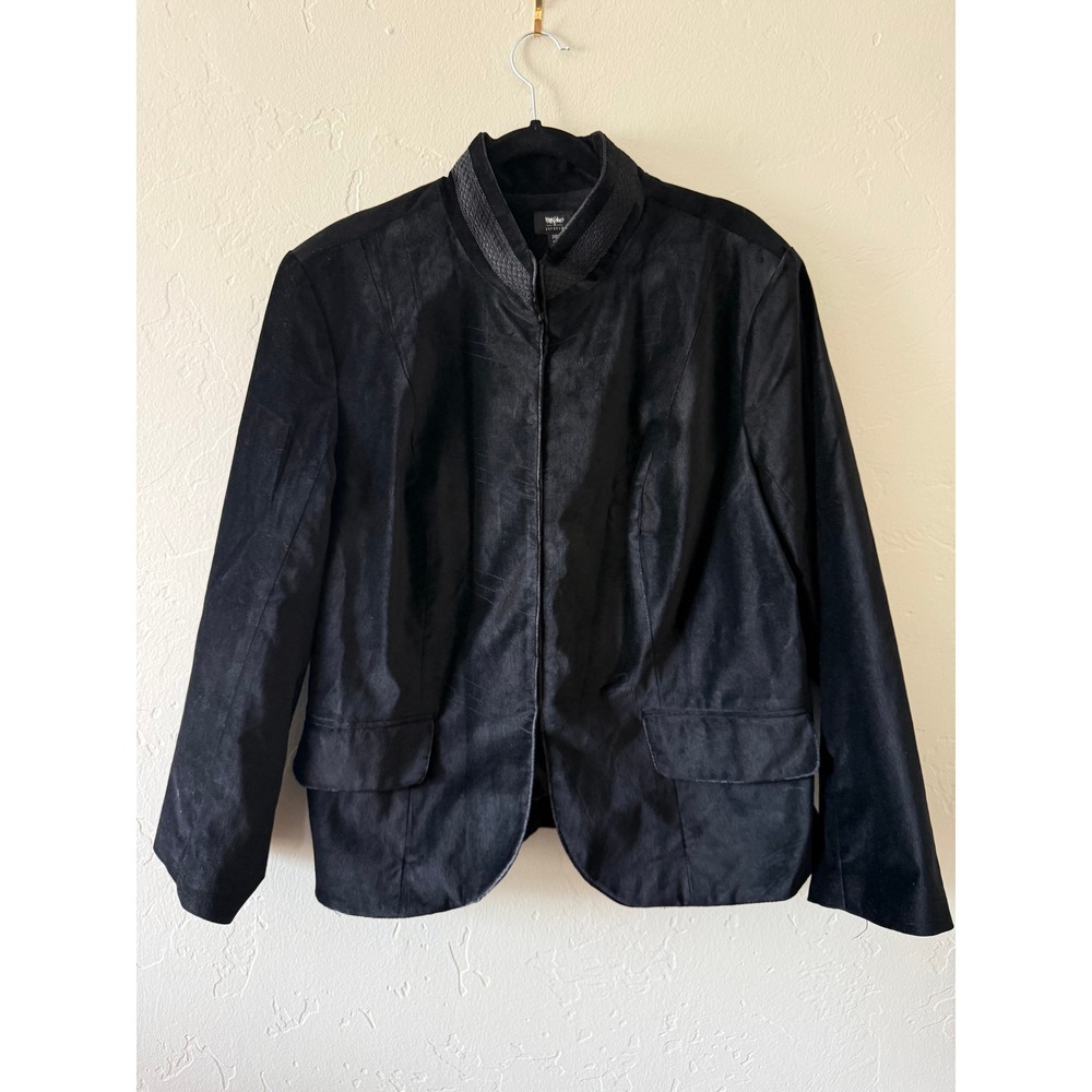 Mossimo‎ Black Stretch Velvet Mandarin Collar Blazer Jacket Asian Inspired Style